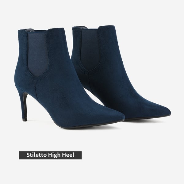 Pointed Toe Stiletto Chelsea Ankle Booties - NAVY SUEDE - 5